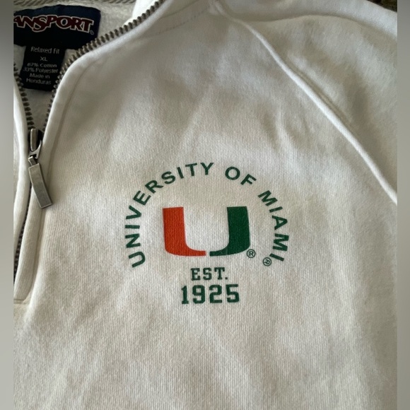 🧡Janspot University of Miami Men’s size XL 1/4 zip. White w/ green & orange logo - Picture 3 of 5